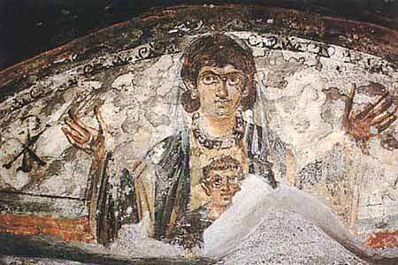 Peinture murale dans les Catacombes à Rome