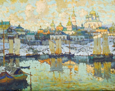 Harbor view at sunset, Konstantin Gorbatov (1919)